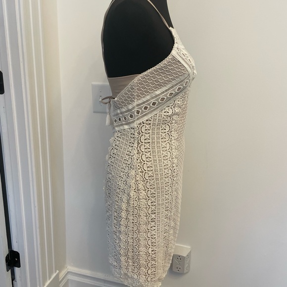 Greylin Off White Crochet Lace Nude Lined Cocktail Boho Mini Dress - Picture 8 of 10